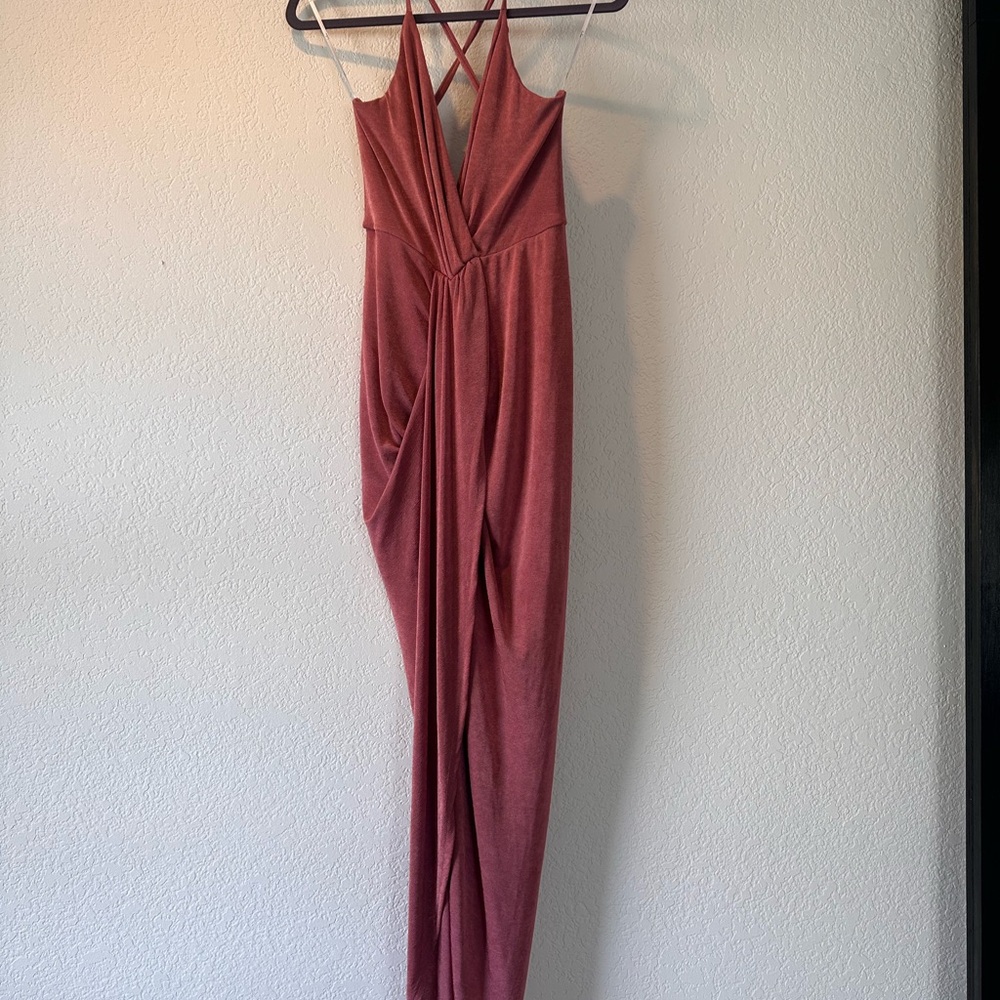 Elegant Mauve/Pink Surplice Midi dress
